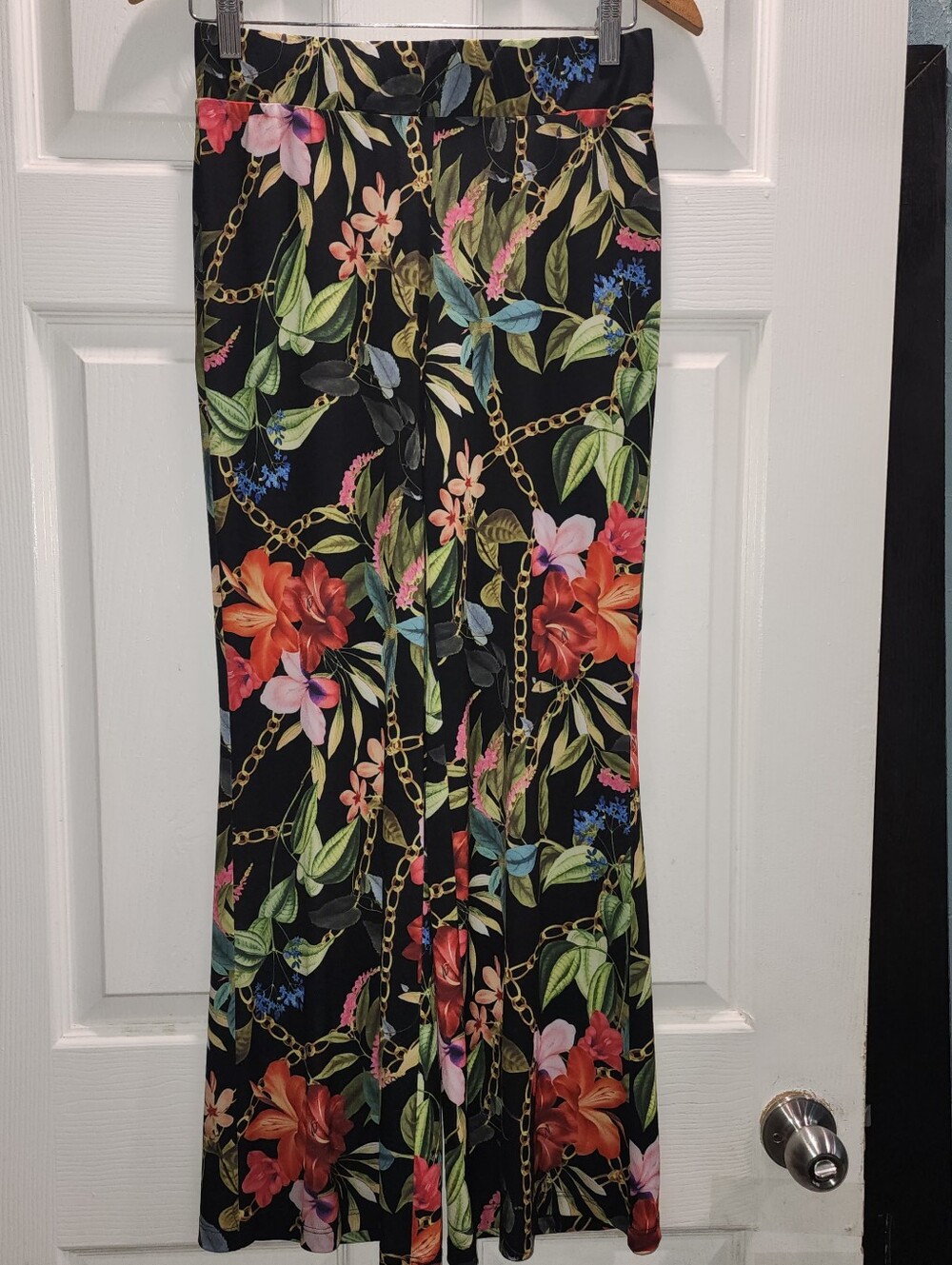 Boston Proper Women's Black Floral Print Wide Leg Pants Size XS
